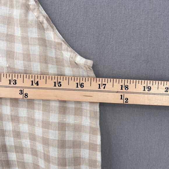 NOTPERFECTLINEN Linen Tunic Mini Dress Womens XS White Tan Gingham Check Strappy - Picture 13 of 14